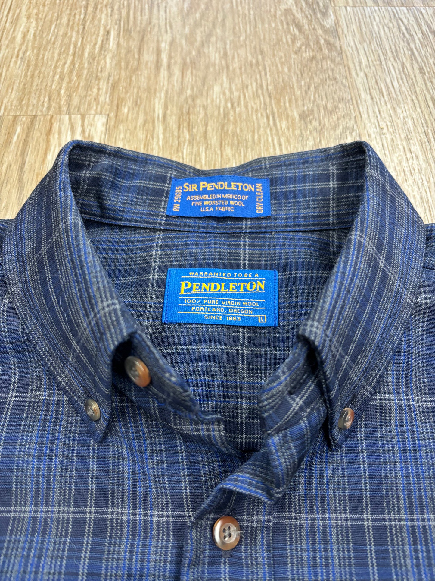 Vintage Pendleton 100% Wool Blue/Black Plaid Shirt