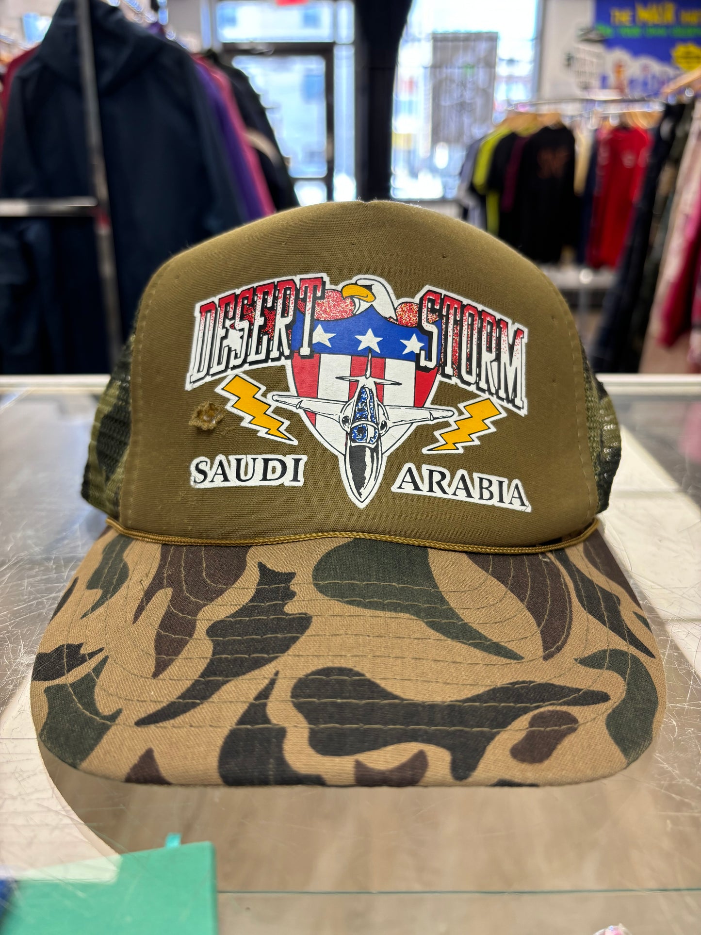 1990 Operation Desert Storm Saudi Arabia Camo Trucker Hat