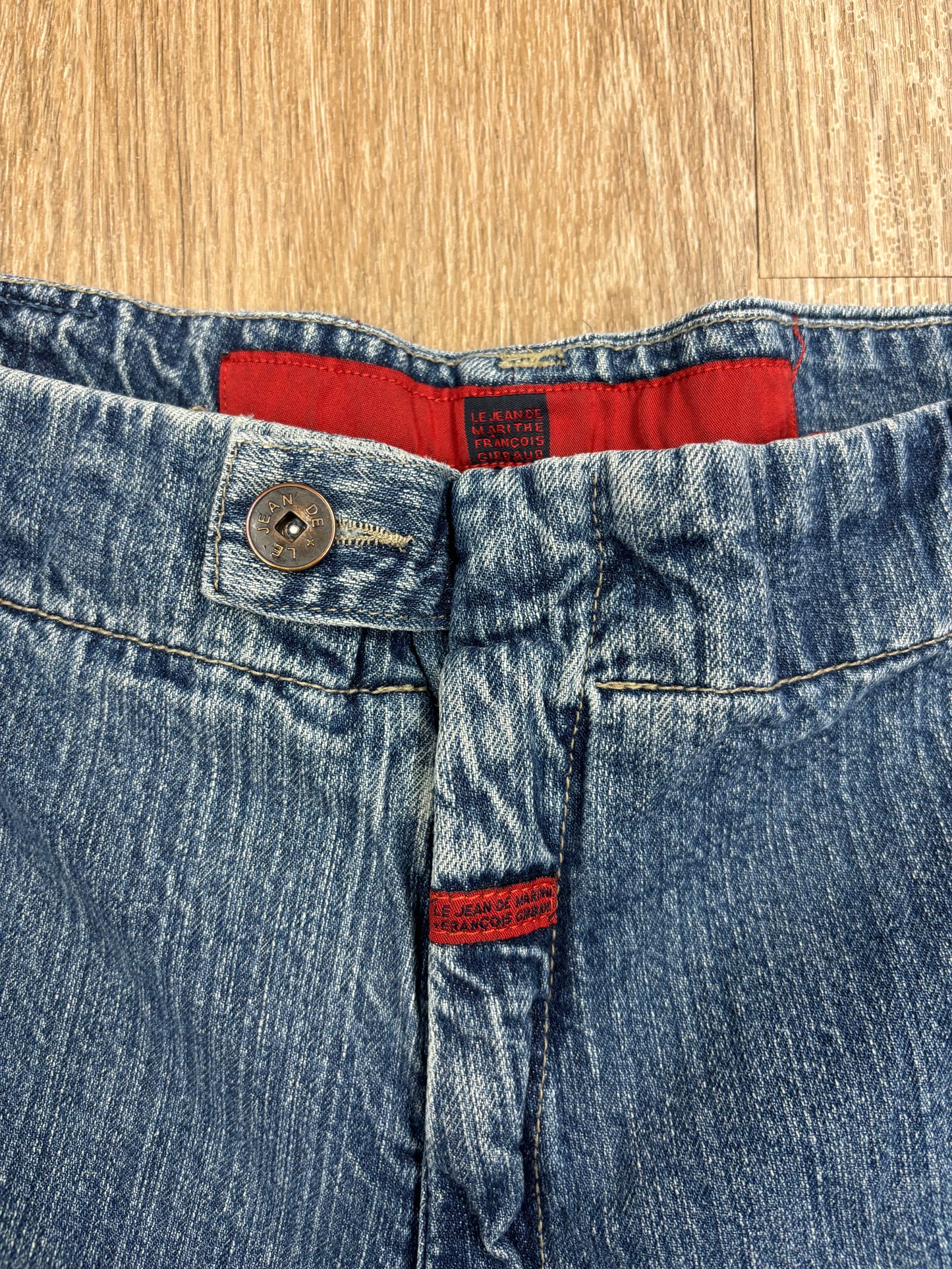 1990s Marithe Francois Girbaud Carolina Blue Velcro Baggy Jeans