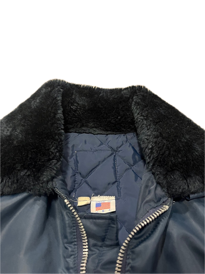 (L) 1970s Made in USA Fur Collar Flight Jacket