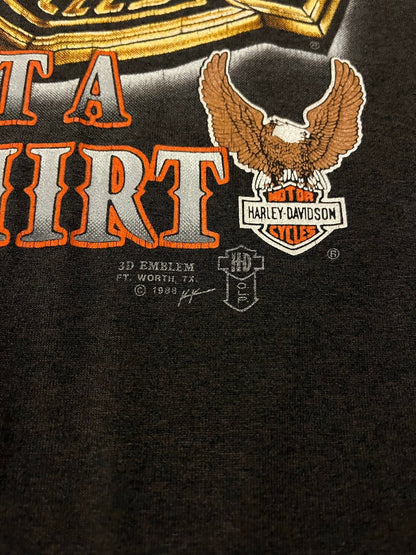 (XL) 1988 Harley Davidson "I Own A Harley, Not Just A T-Shirt" 3-D Emblem Tee