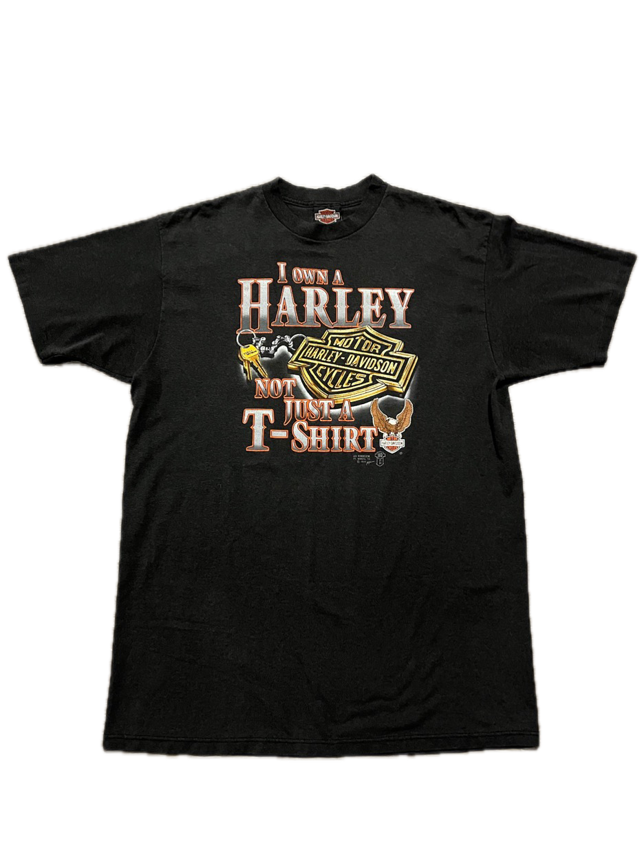 (XL) 1988 Harley Davidson "I Own A Harley, Not Just A T-Shirt" 3-D Emblem Tee