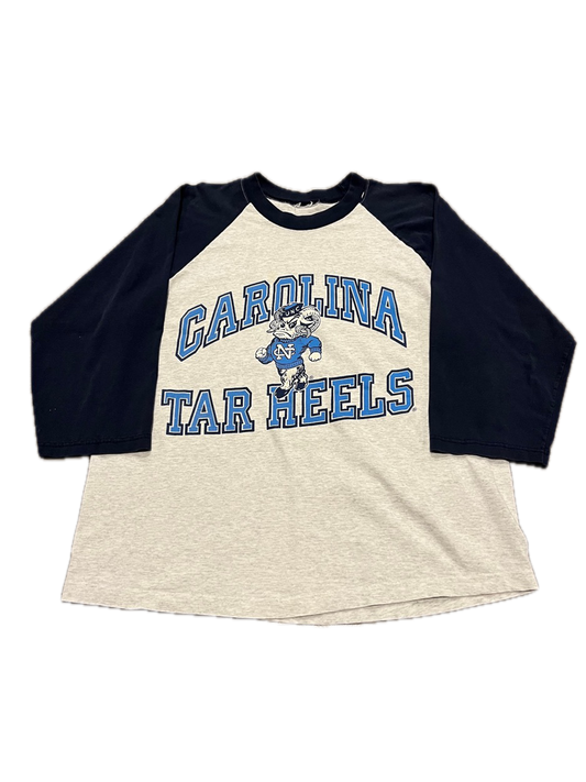 (L) 1990s MISPRINT UNC Chapel Hill Tar Heels Logo Athletic ¾ Sleeve Tee