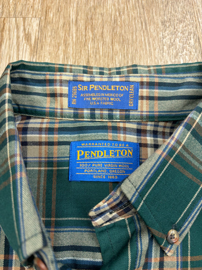 Vintage Pendleton 100% Wool Green/Orange Plaid Shirt