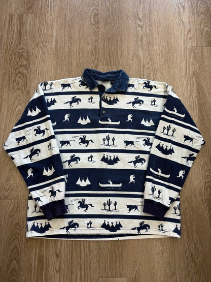 1990s Structure INSANE Western Pattern Rugby Shirt