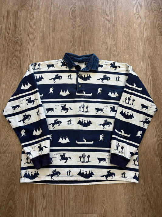 1990s Structure INSANE Western Pattern Rugby Shirt