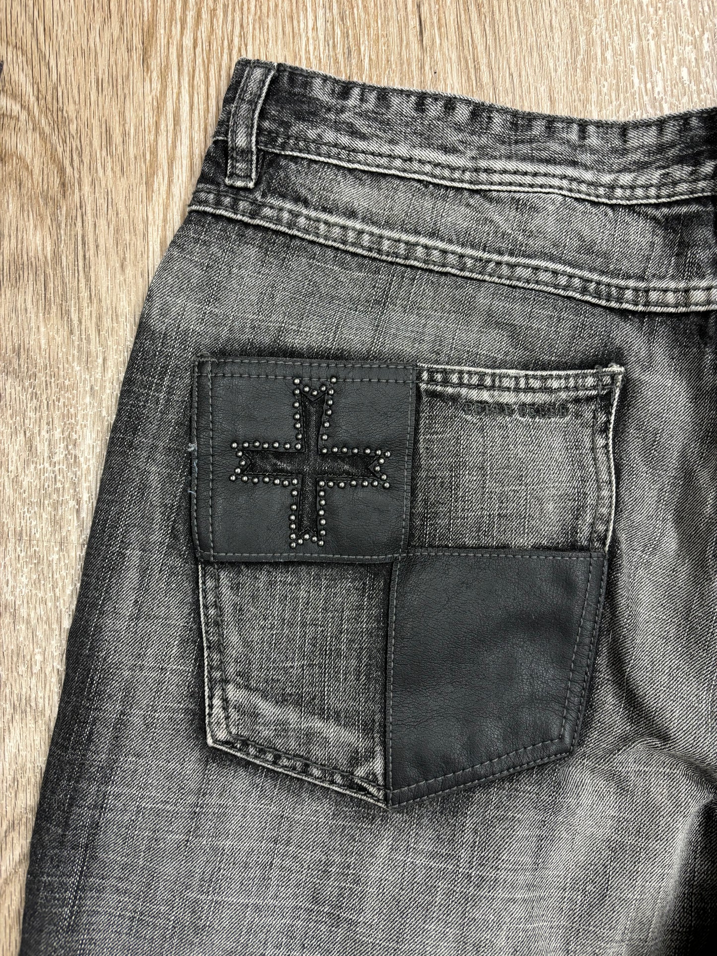 Y2K Pelle Pelle Faded Black Leather Embroidered Jeans