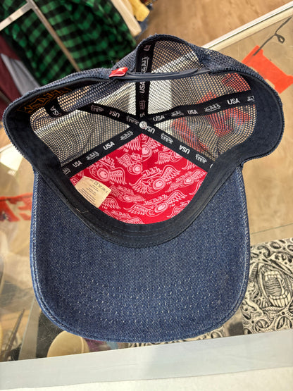 Von Dutch Denim Embroidered Snap-Back Trucker Hat