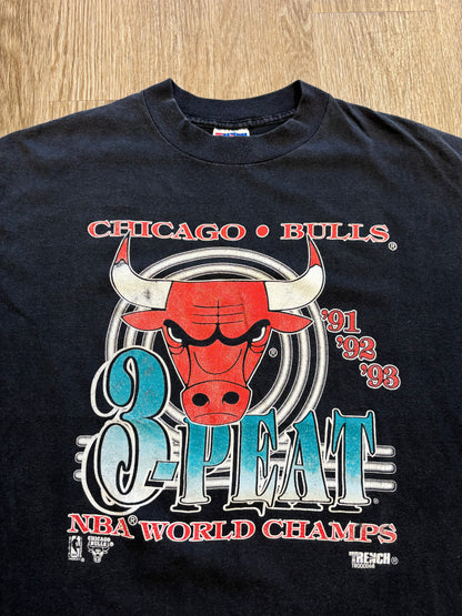 1993 Chicago Bulls 3-Peat Faded Black Tee RARE