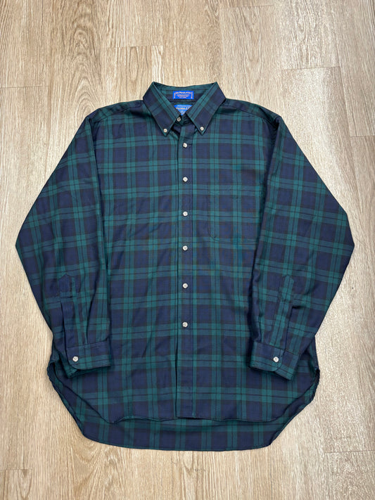 Vintage Pendleton 100% Wool Green/Blue Plaid Flannel Shirt
