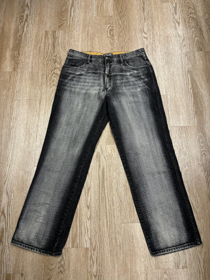 Y2K Pelle Pelle Faded Black Leather Embroidered Jeans