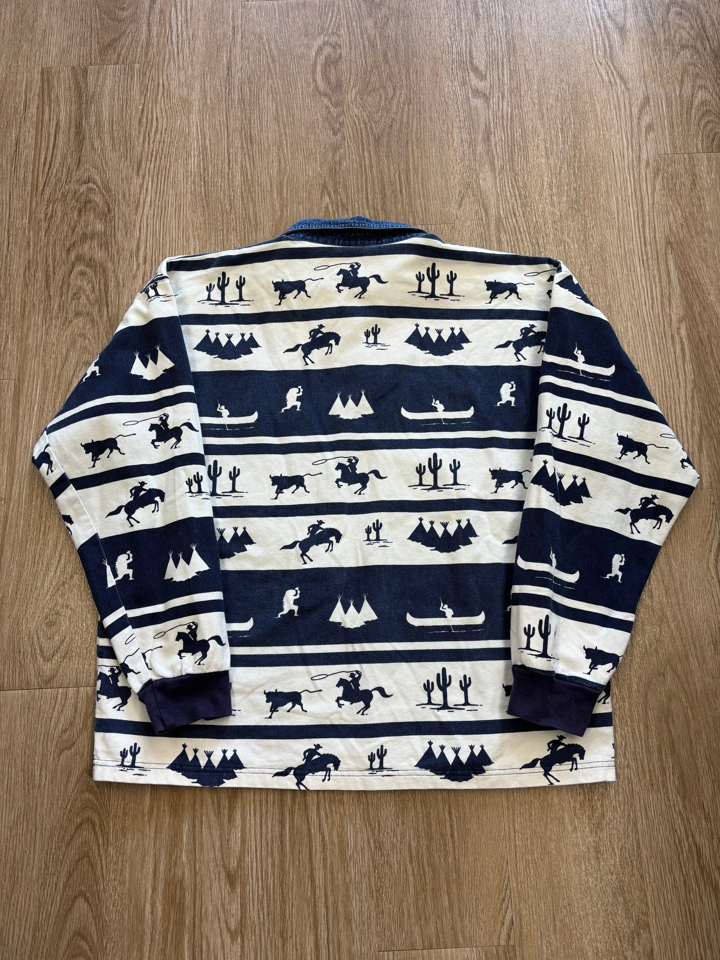 1990s Structure INSANE Western Pattern Rugby Shirt