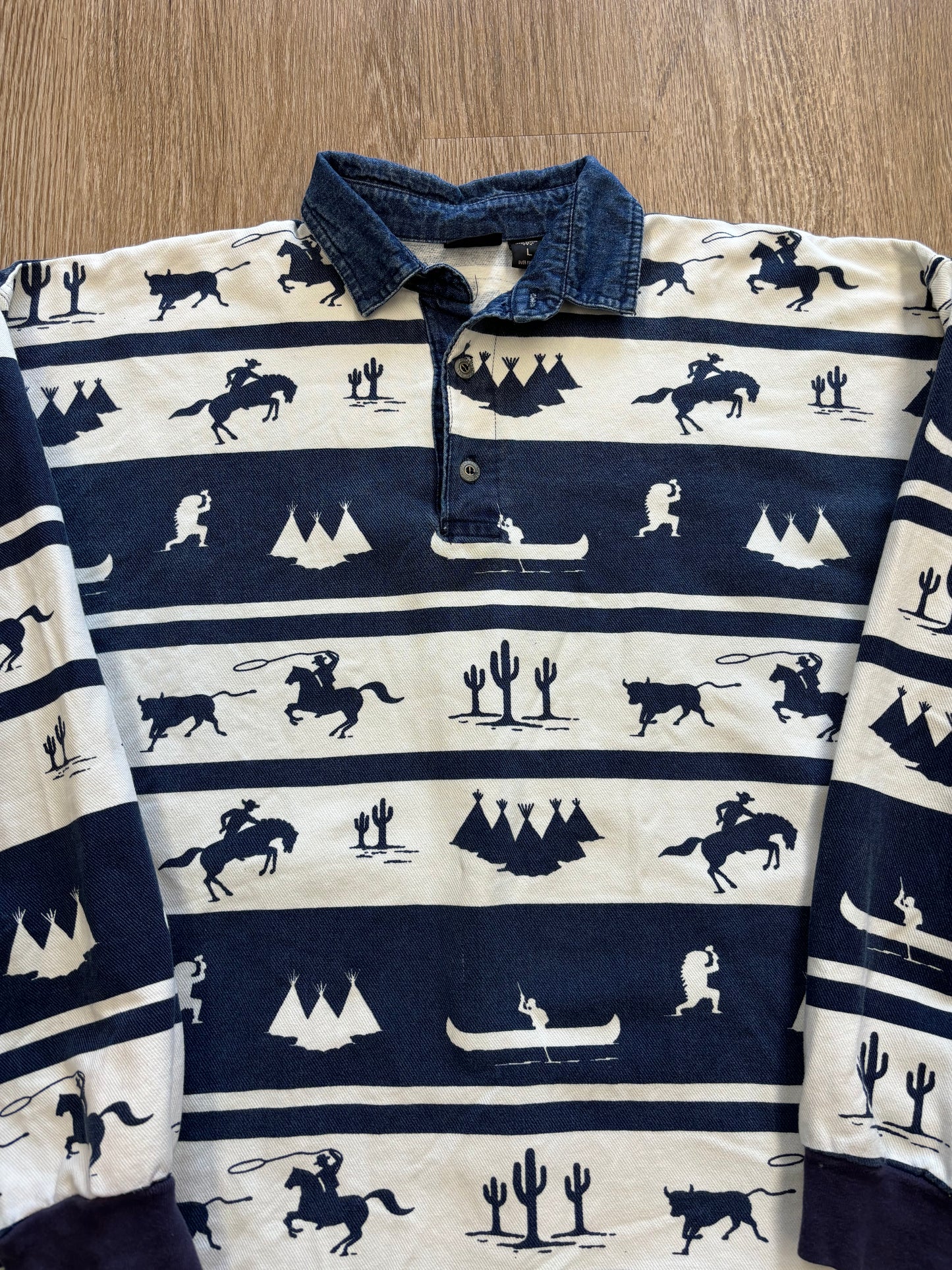 1990s Structure INSANE Western Pattern Rugby Shirt