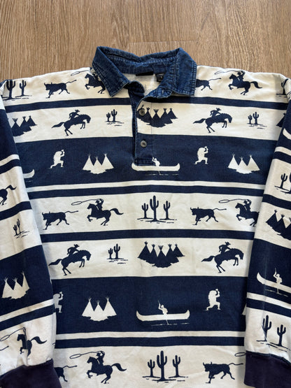 1990s Structure INSANE Western Pattern Rugby Shirt