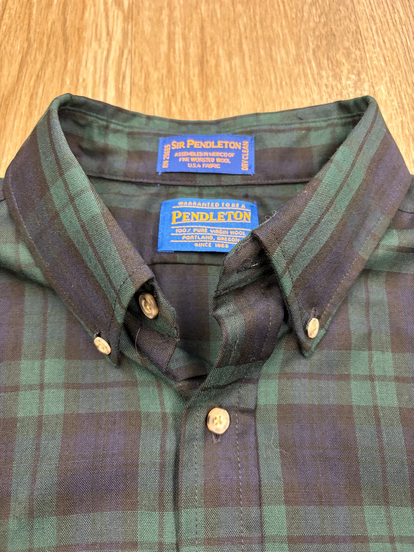 Vintage Pendleton 100% Wool Green/Blue Plaid Flannel Shirt