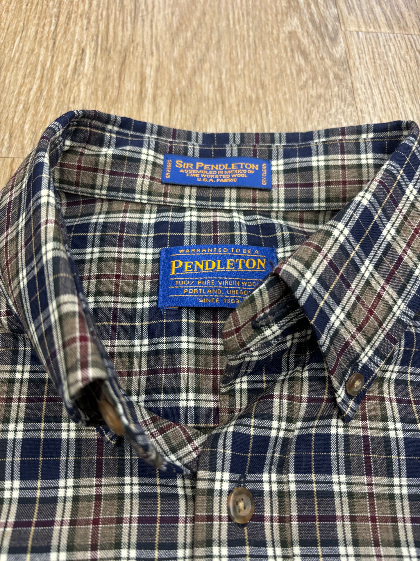 Vintage Pendleton 100% Wool Brown/Navy Plaid Shirt
