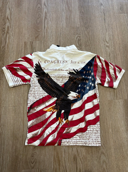 1990s American Bald Eagle AOP Polo Shirt