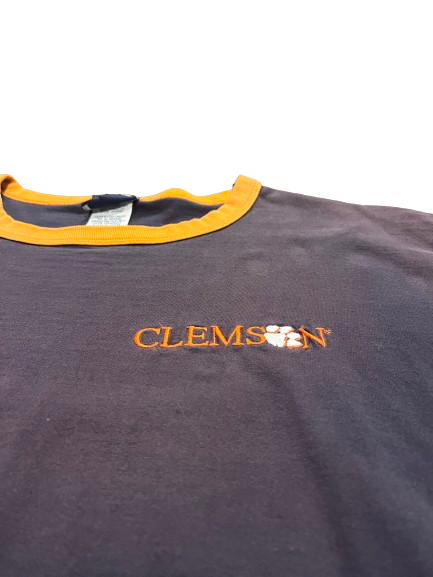 (L) Vintage Sun-Faded Clemson Embroidered Stripe Tee