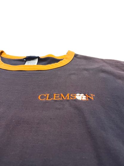 (L) Vintage Sun-Faded Clemson Embroidered Stripe Tee