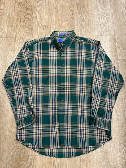 Vintage Pendleton 100% Wool Green/Orange Plaid Shirt