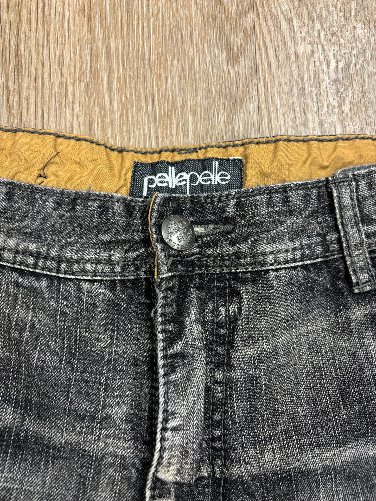 Y2K Pelle Pelle Faded Black Leather Embroidered Jeans