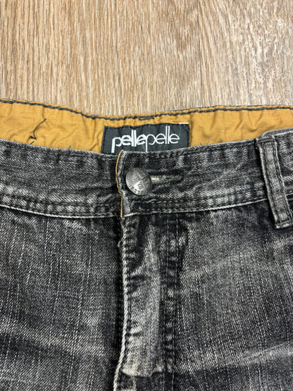 Y2K Pelle Pelle Faded Black Leather Embroidered Jeans