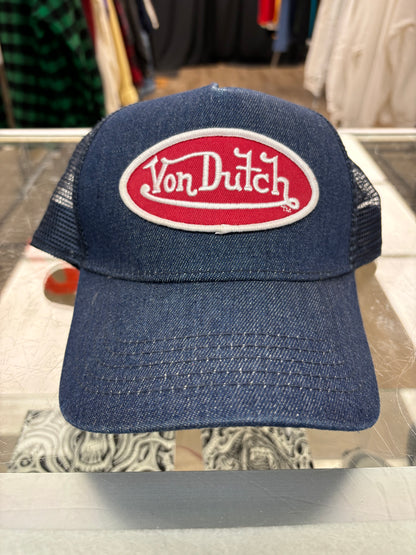Von Dutch Denim Embroidered Snap-Back Trucker Hat