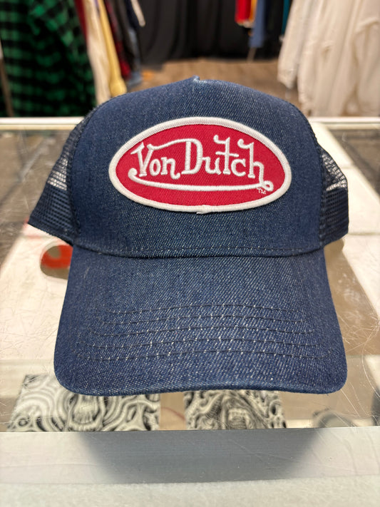 Von Dutch Denim Embroidered Snap-Back Trucker Hat