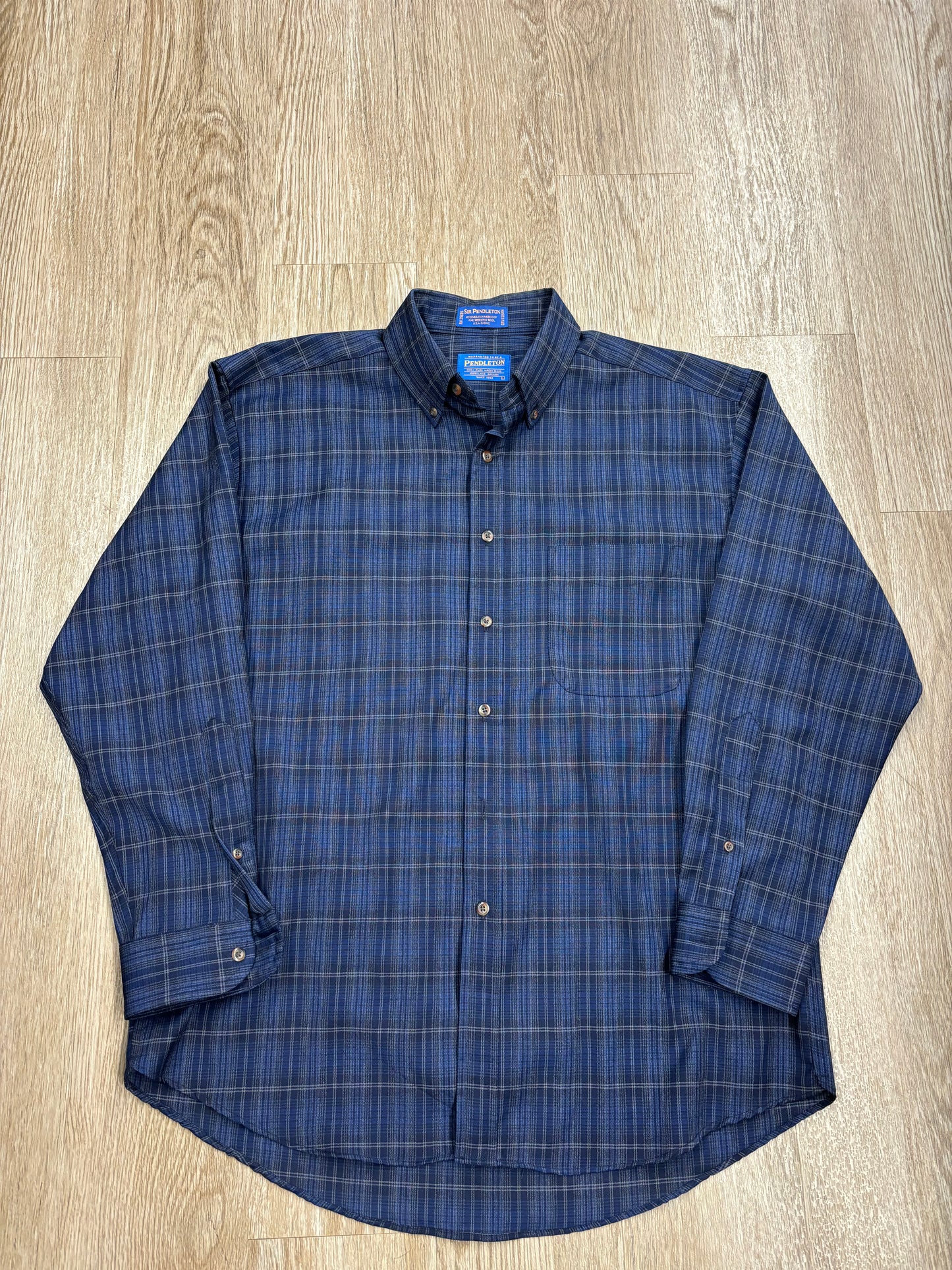 Vintage Pendleton 100% Wool Blue/Black Plaid Shirt