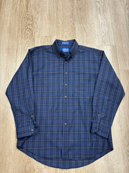Vintage Pendleton 100% Wool Blue/Black Plaid Shirt