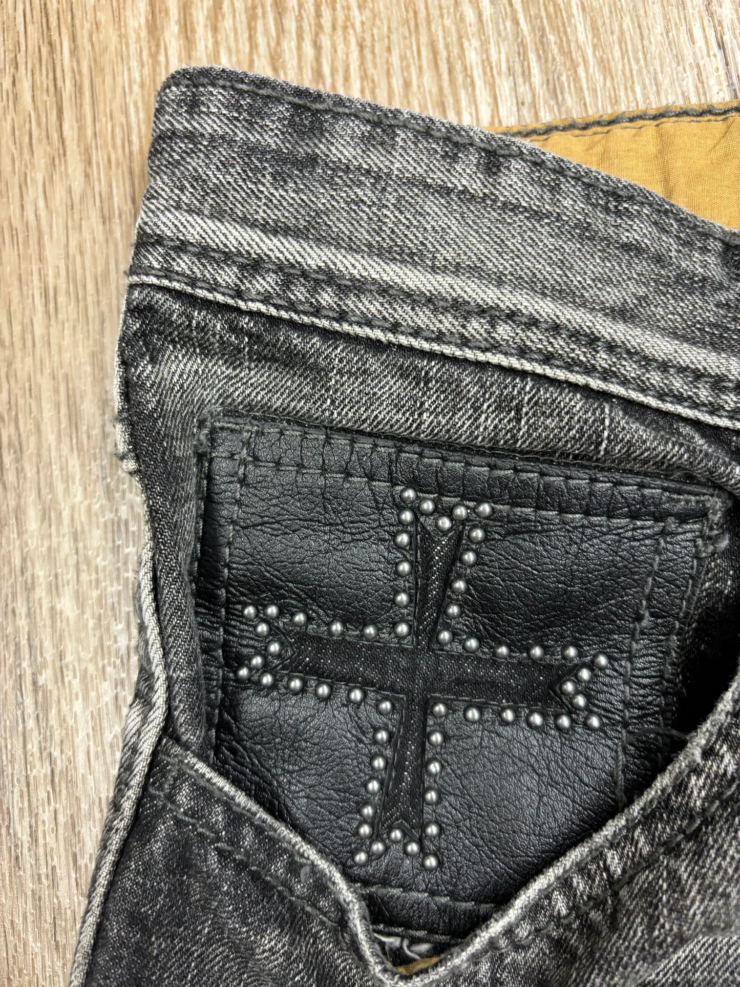 Y2K Pelle Pelle Faded Black Leather Embroidered Jeans