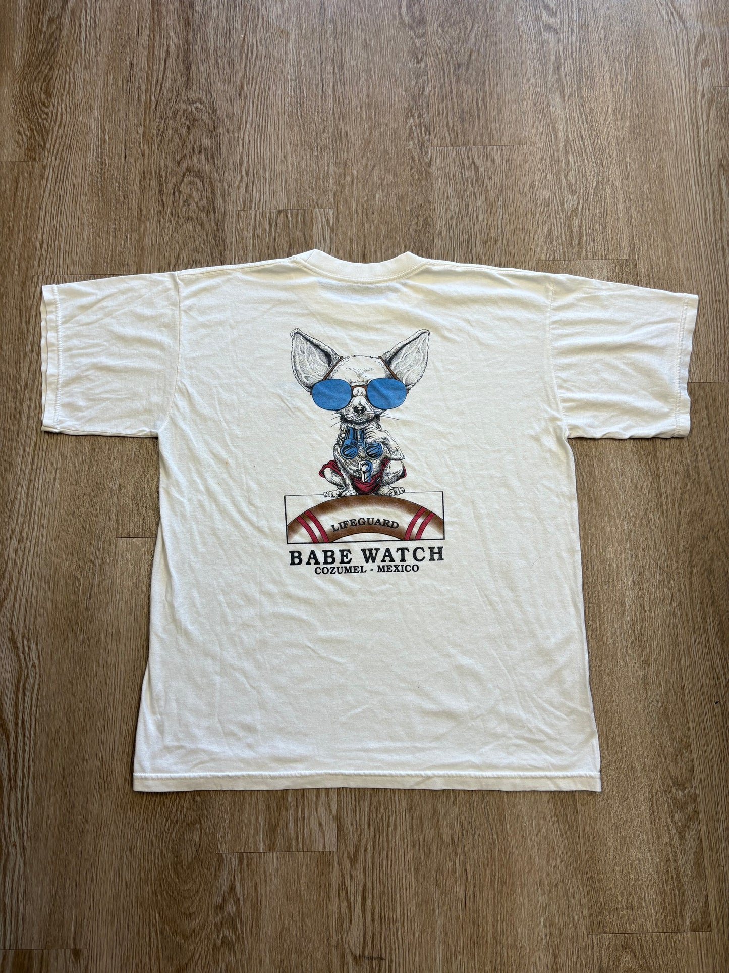 1990s Funny Chihuahua Babe Watch Lifeguard Tee