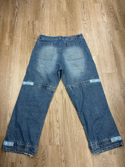 1990s Marithe Francois Girbaud Carolina Blue Velcro Baggy Jeans