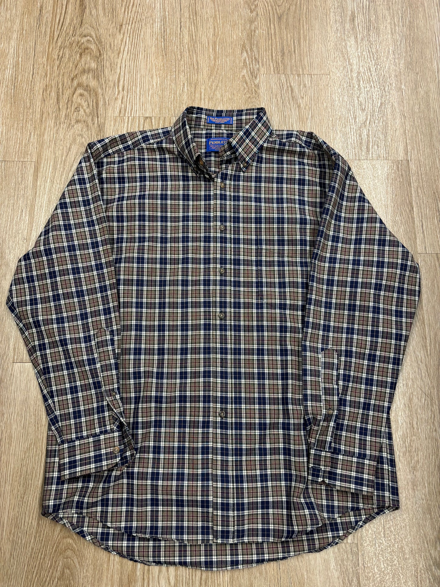 Vintage Pendleton 100% Wool Brown/Navy Plaid Shirt