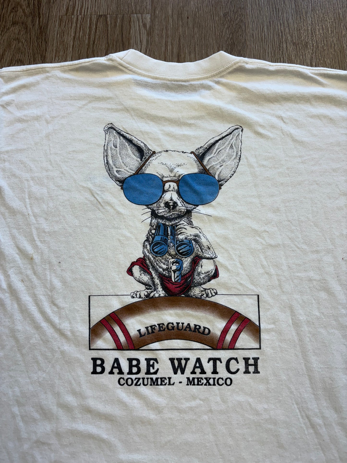 1990s Funny Chihuahua Babe Watch Lifeguard Tee