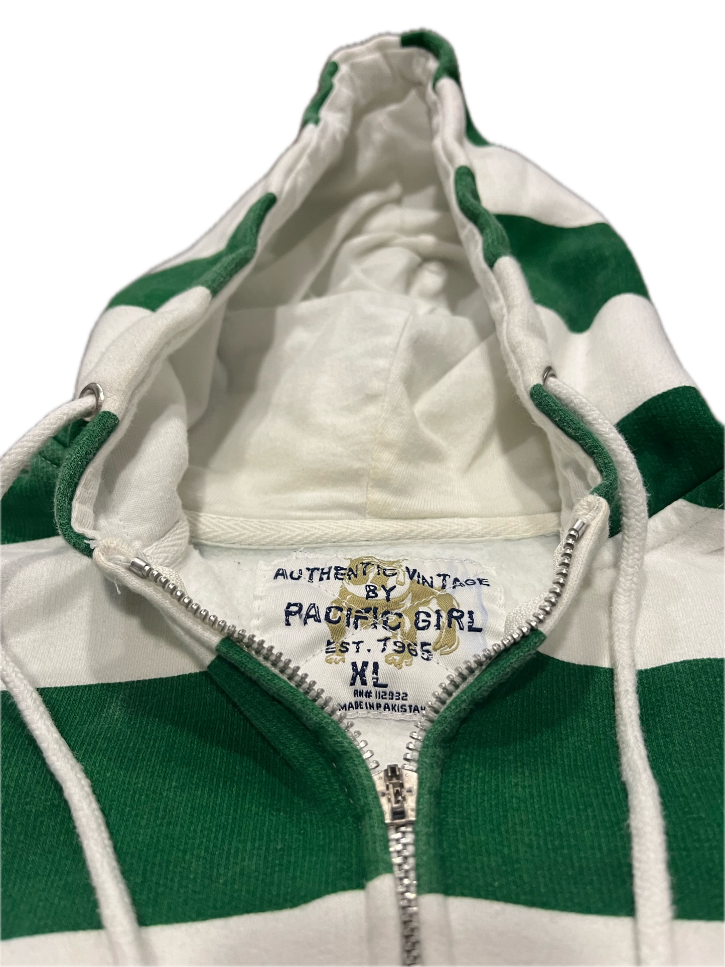 (S) Vintage Savannah Georgia Green Striped Zip-Up Hoodie