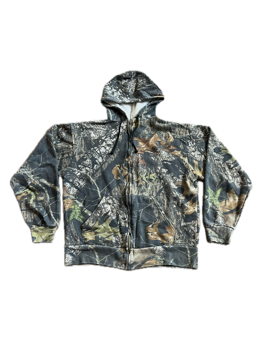 (L) Vintage Mossy Oak Dark RealTree Camo Zip-Up Hoodie