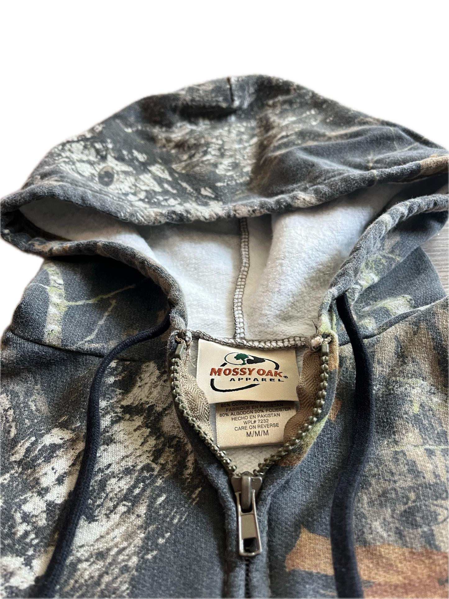 (L) Vintage Mossy Oak Dark RealTree Camo Zip-Up Hoodie