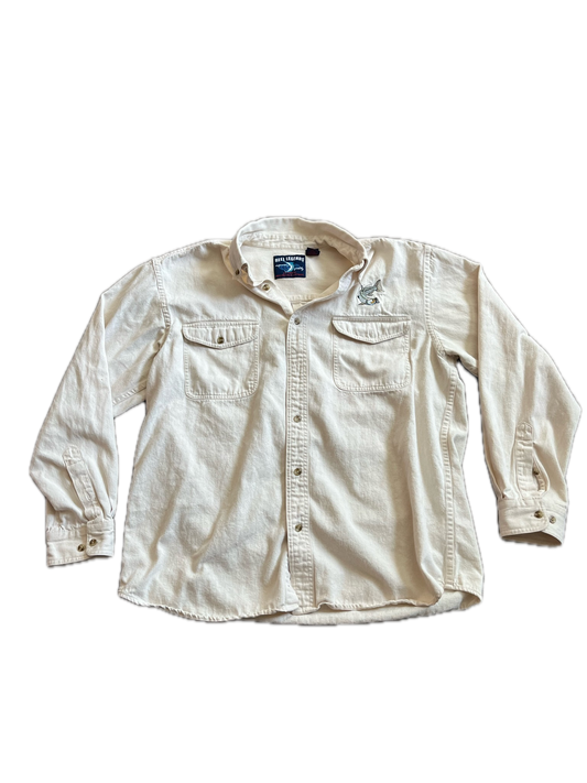 (L) 1990s Fishing Embroidered Button-Down Shirt