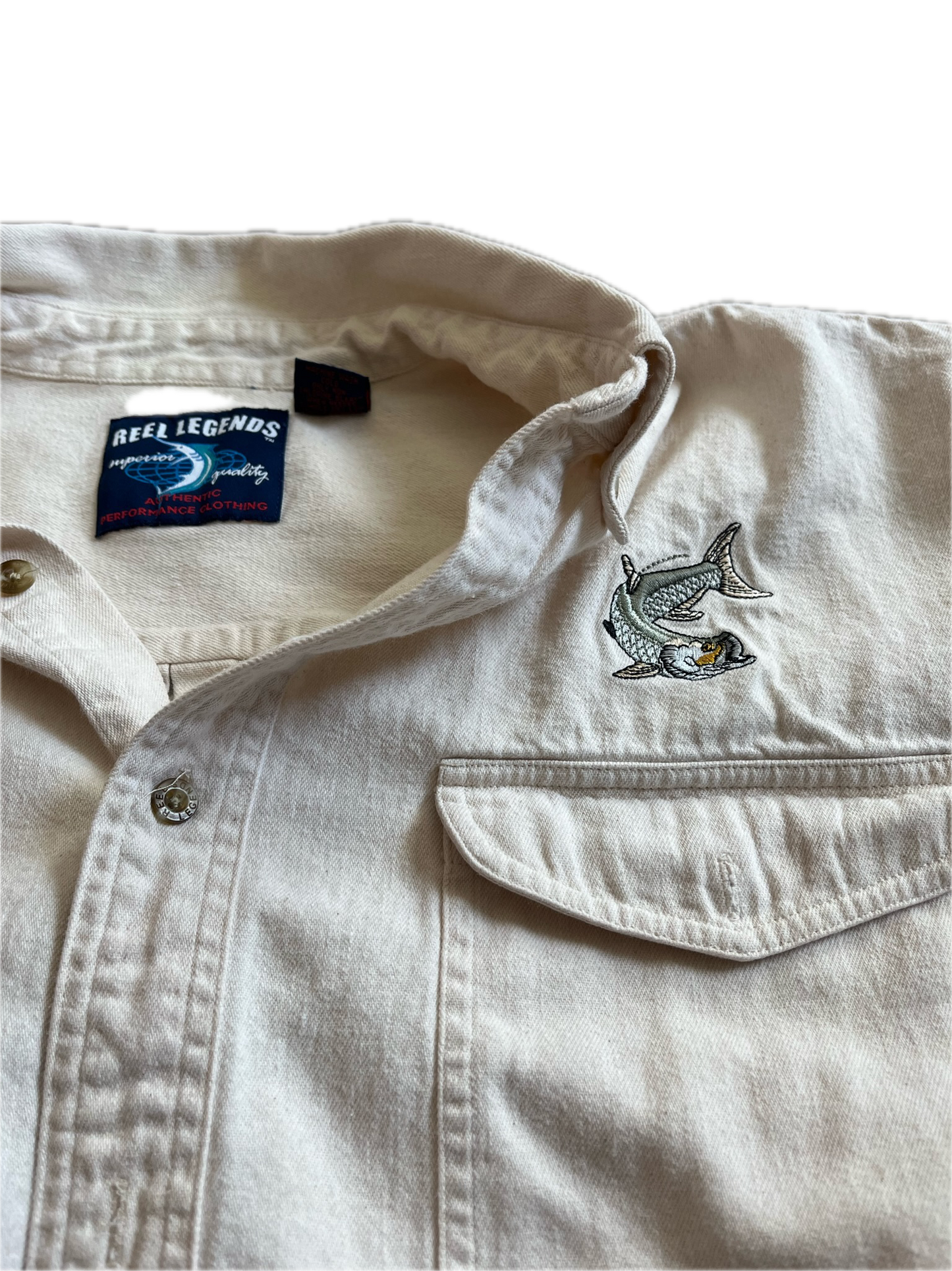 (L) 1990s Fishing Embroidered Button-Down Shirt