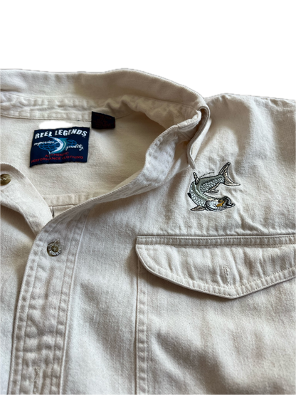 (L) 1990s Fishing Embroidered Button-Down Shirt