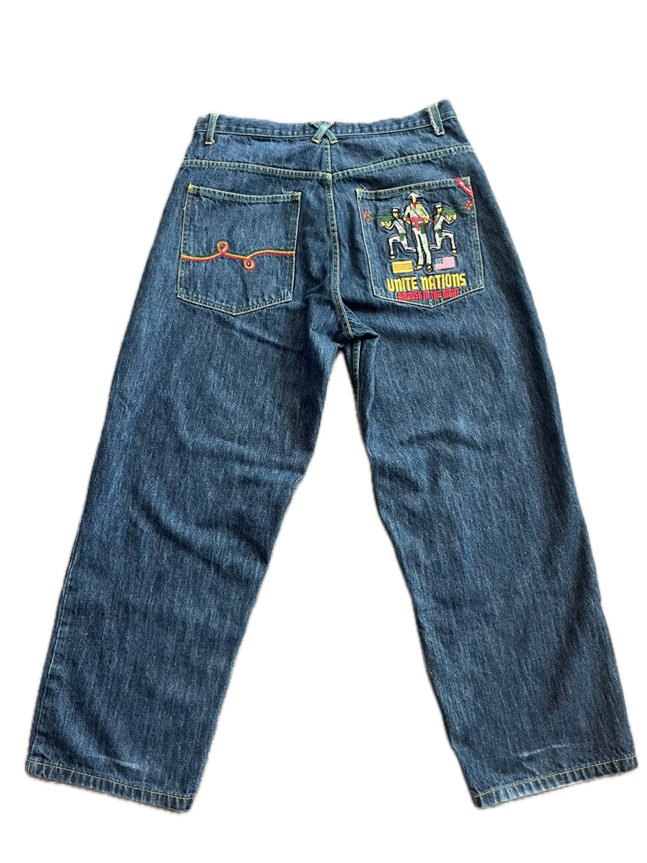 (36 X 30.5) LRG Sick Embroidery Unite Nations Jeans