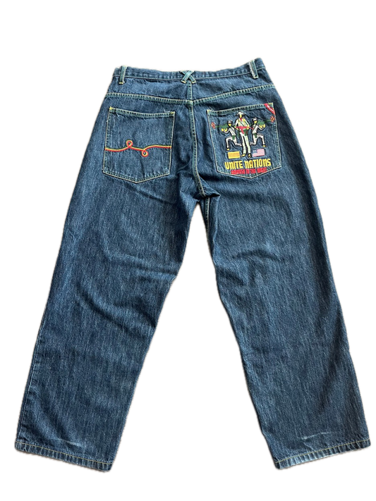 (36 X 30.5) LRG Sick Embroidery Unite Nations Jeans