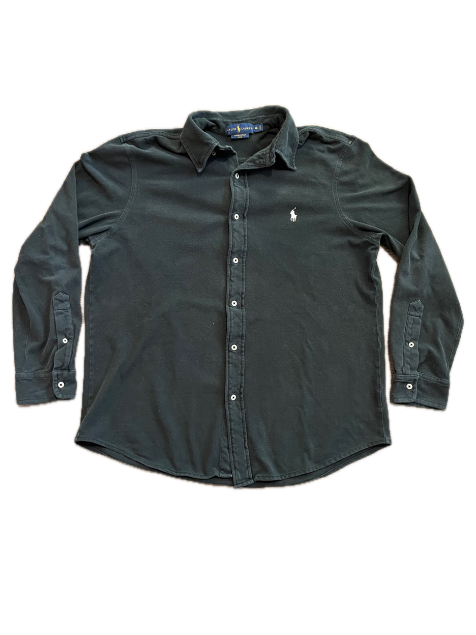 (L) Black Polo Ralph Lauren Long Sleeve Button-Up