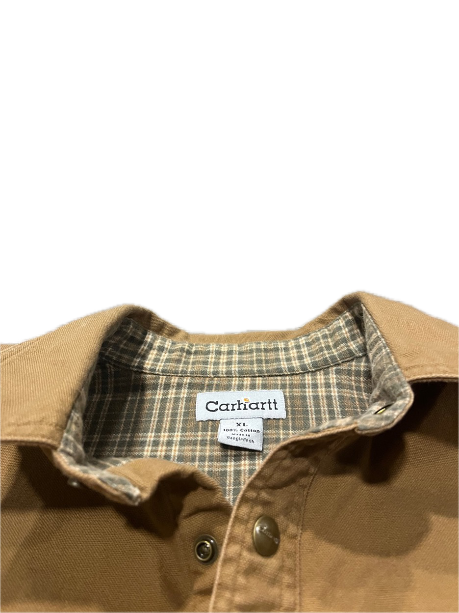 (XL) Sun-Faded Carhartt Button-Up Flannel-Lined Canvas Jacket