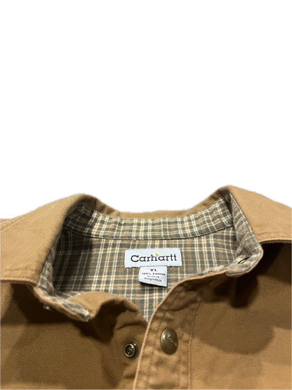 (XL) Sun-Faded Carhartt Button-Up Flannel-Lined Canvas Jacket