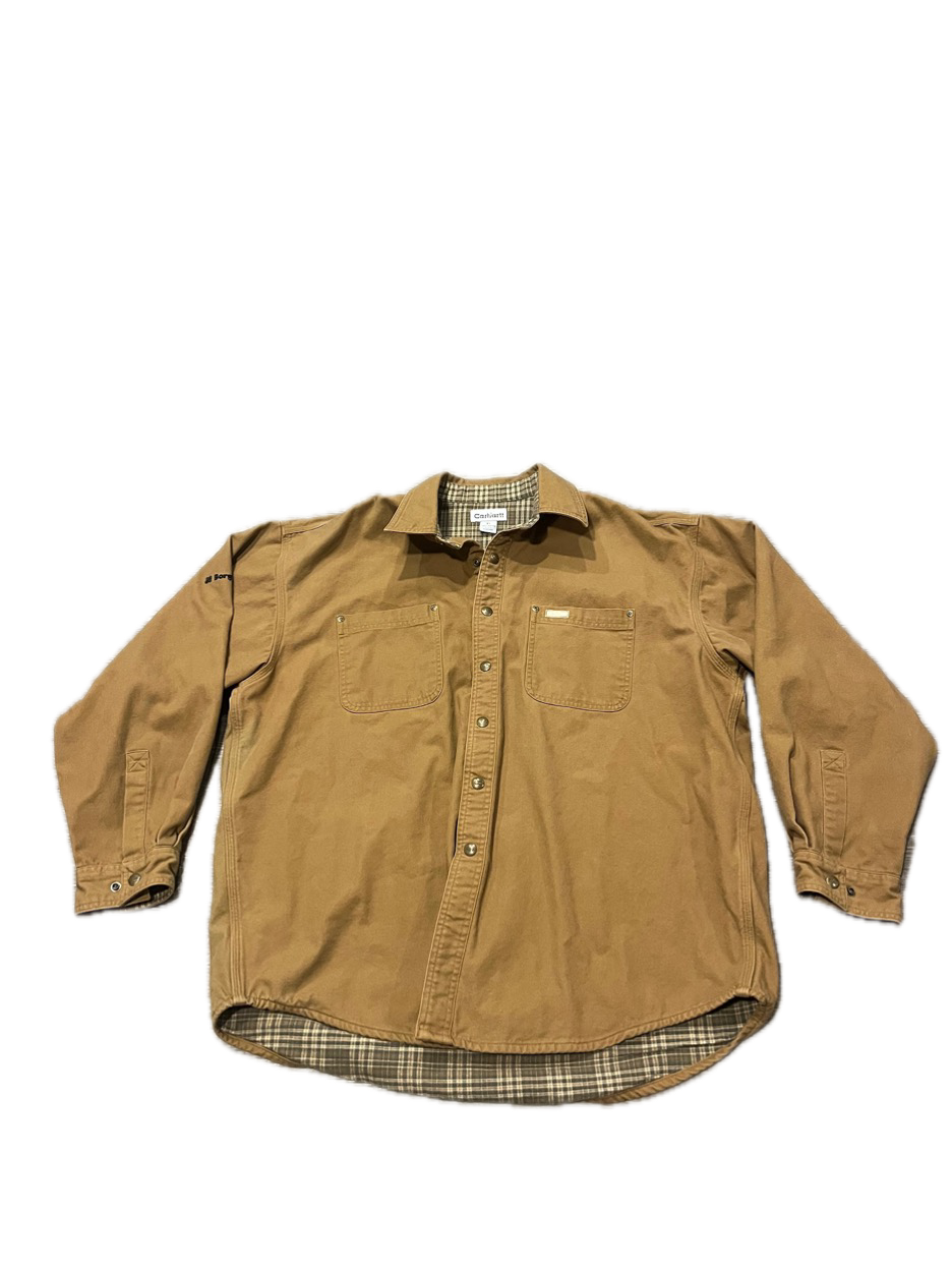 (XL) Sun-Faded Carhartt Button-Up Flannel-Lined Canvas Jacket