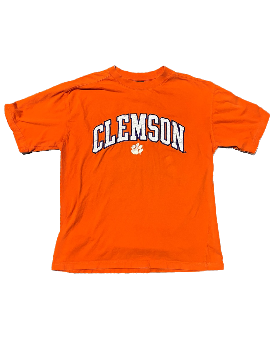 (L) Y2K Clemson Center Logo Puff-Print Spellout Tee