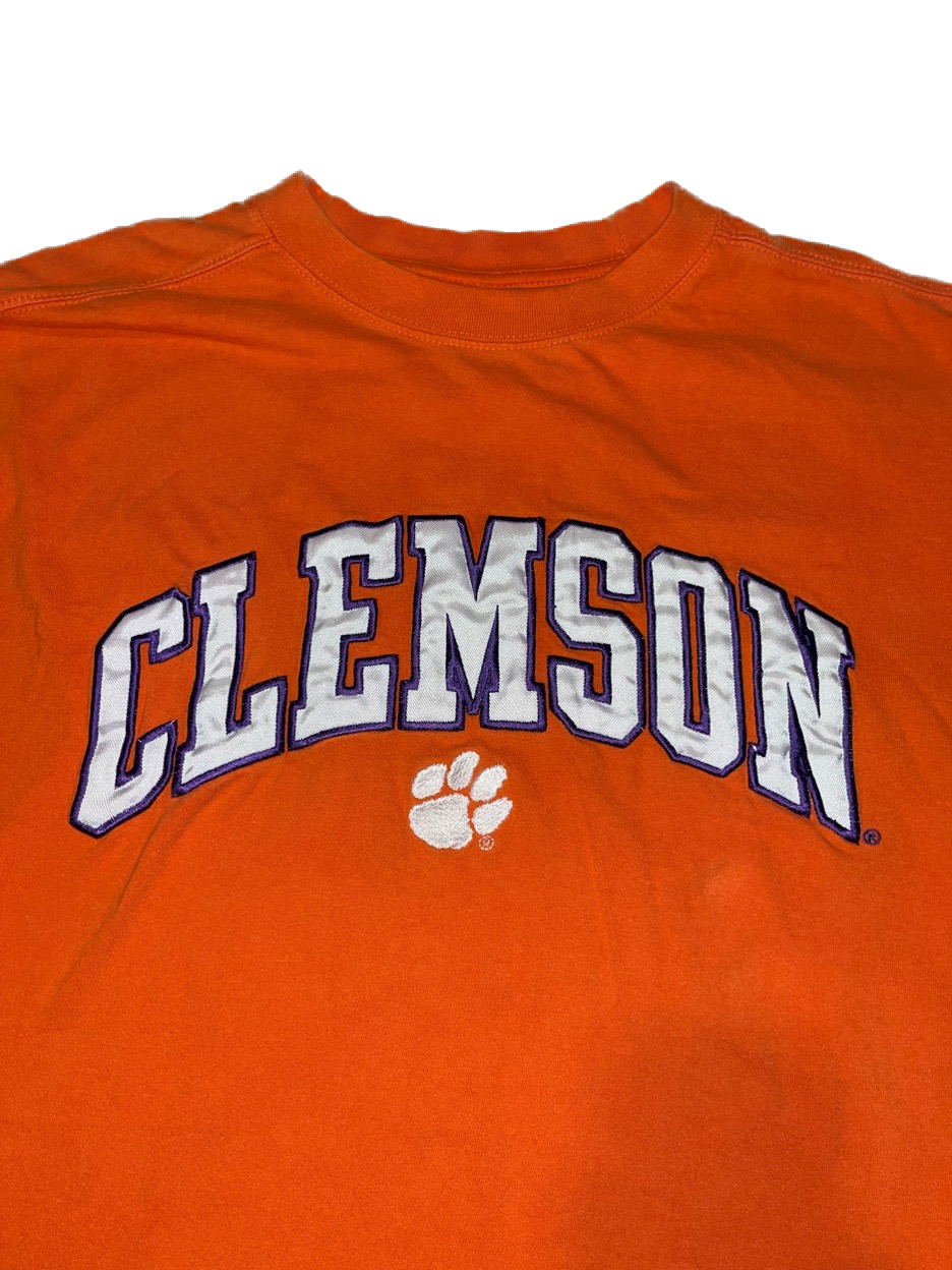 (L) Y2K Clemson Center Logo Puff-Print Spellout Tee