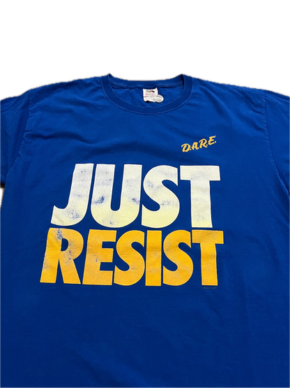 (L) Y2K D.A.R.E. “JUST RESIST” Nike Spoof Tee